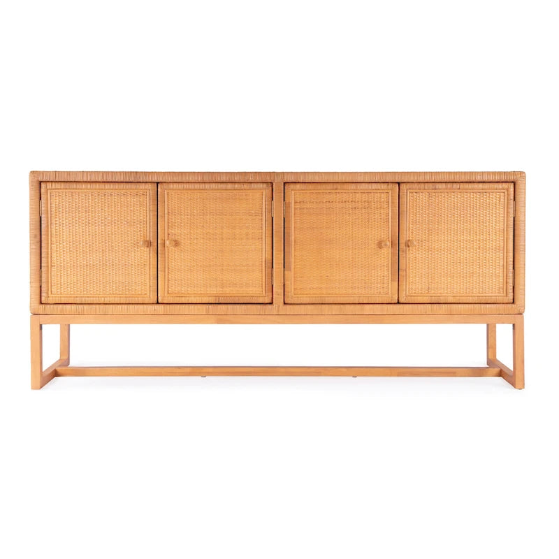 Coastal Rattan 4-Door Sideboard, Rubberwood Frame, 76"W, Fully Assembled