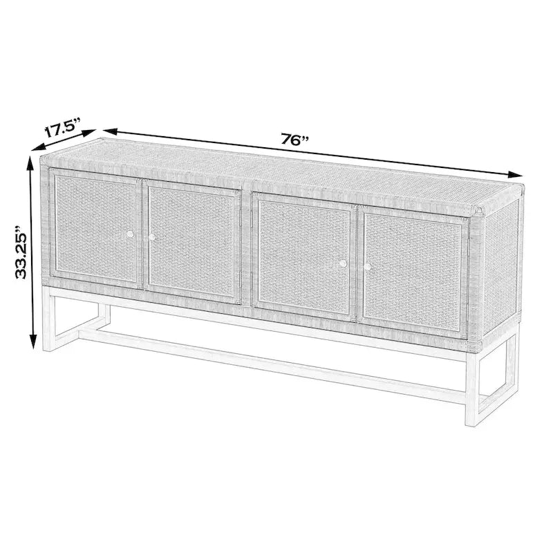 Coastal Rattan 4-Door Sideboard, Rubberwood Frame, 76"W, Fully Assembled