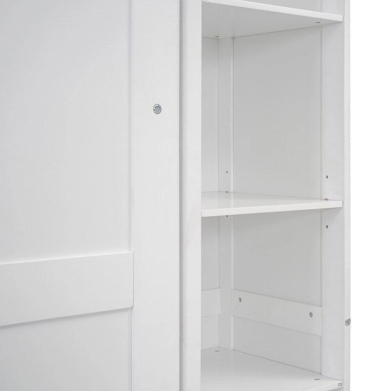 Full Size Wooden Murphy Bed Wall Bed with Shelves and LED Lights
