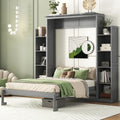 Full Size Wooden Murphy Bed Wall Bed with Shelves and LED Lights