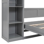 Full Size Wooden Murphy Bed Wall Bed with Shelves and LED Lights