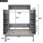 Full Size Wooden Murphy Bed Wall Bed with Shelves and LED Lights