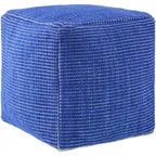 Modern Chunky Grid Pouf Ottoman, Wool & Cotton Top, Polyester Fill