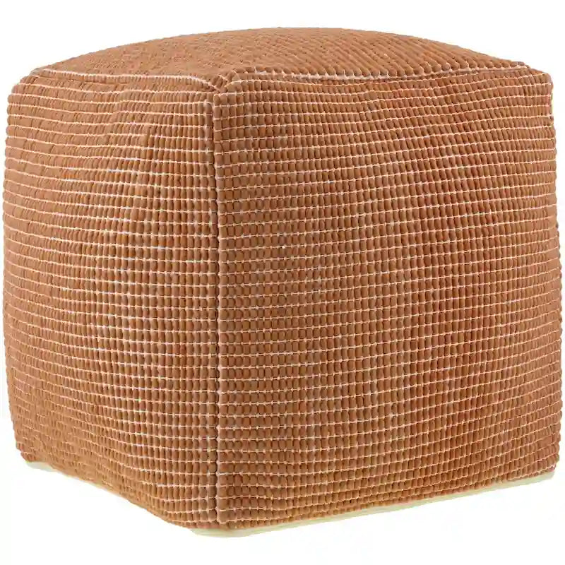 Modern Chunky Grid Pouf Ottoman, Wool & Cotton Top, Polyester Fill