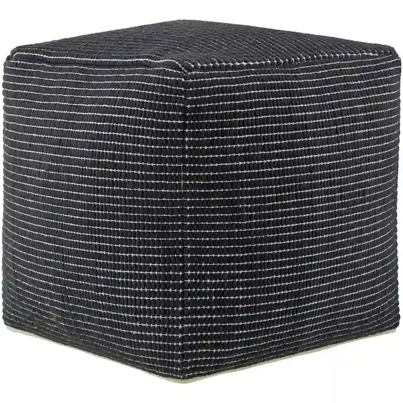 Modern Chunky Grid Pouf Ottoman, Wool & Cotton Top, Polyester Fill