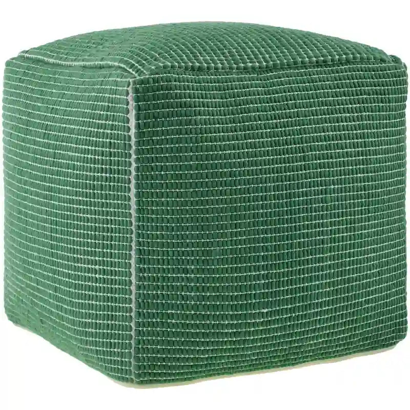 Modern Chunky Grid Pouf Ottoman, Wool & Cotton Top, Polyester Fill