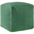 Modern Chunky Grid Pouf Ottoman, Wool & Cotton Top, Polyester Fill