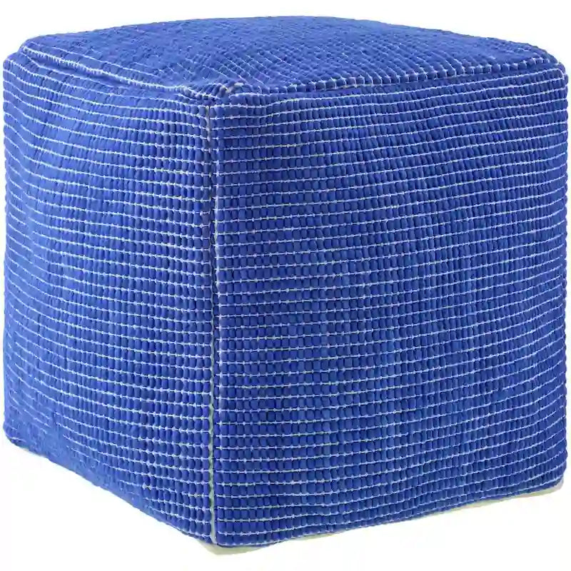 Modern Chunky Grid Pouf Ottoman, Wool & Cotton Top, Polyester Fill