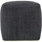 Modern Chunky Grid Pouf Ottoman, Wool & Cotton Top, Polyester Fill
