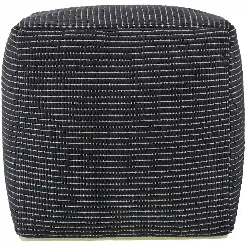Modern Chunky Grid Pouf Ottoman, Wool & Cotton Top, Polyester Fill
