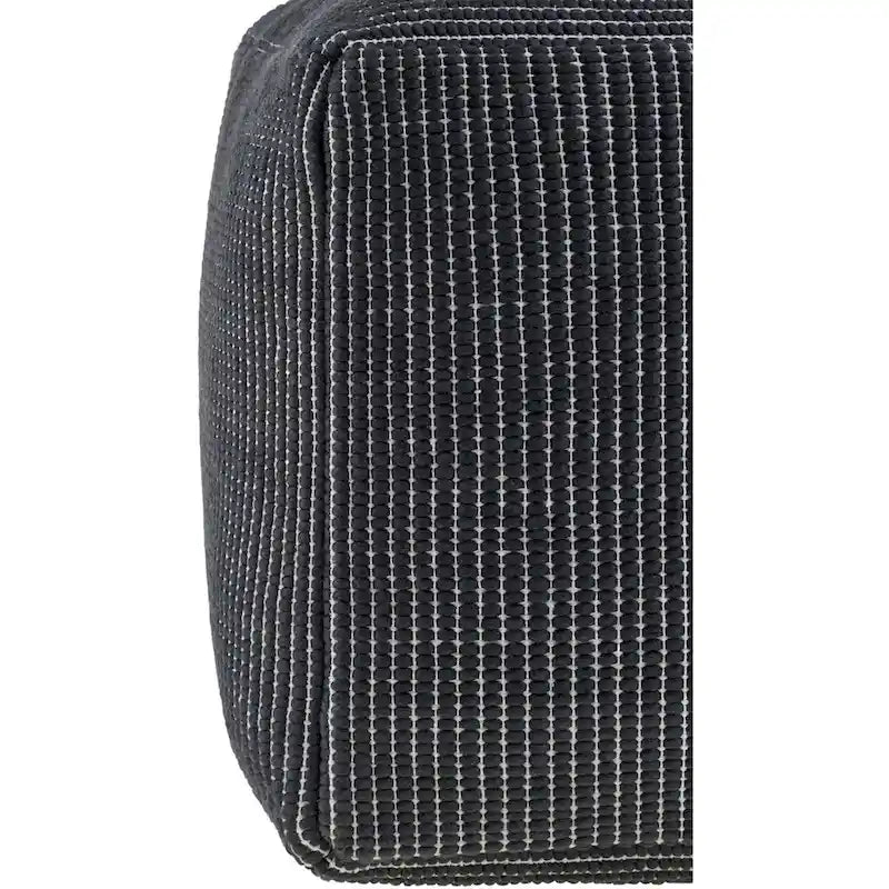 Modern Chunky Grid Pouf Ottoman, Wool & Cotton Top, Polyester Fill