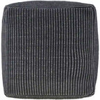 Modern Chunky Grid Pouf Ottoman, Wool & Cotton Top, Polyester Fill