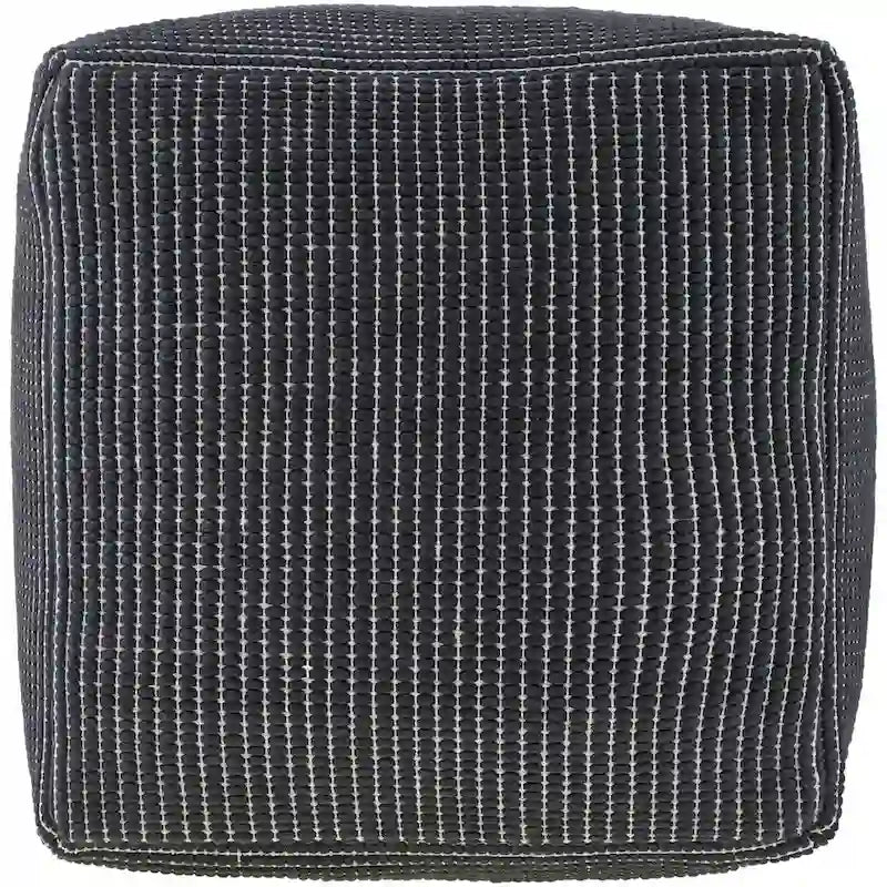 Modern Chunky Grid Pouf Ottoman, Wool & Cotton Top, Polyester Fill