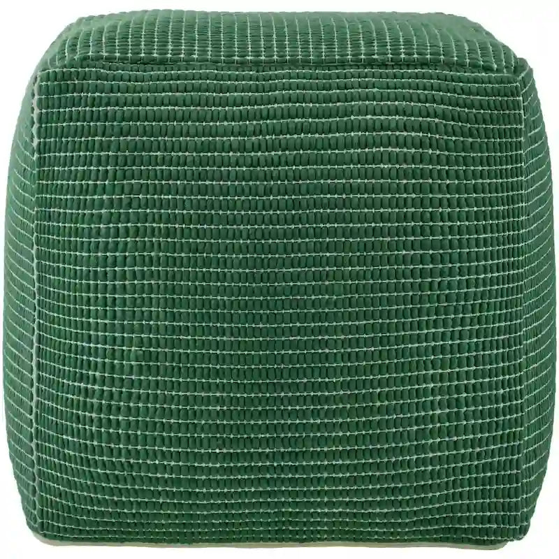 Modern Chunky Grid Pouf Ottoman, Wool & Cotton Top, Polyester Fill