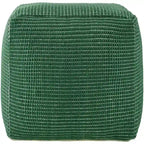 Modern Chunky Grid Pouf Ottoman, Wool & Cotton Top, Polyester Fill
