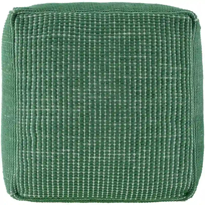 Modern Chunky Grid Pouf Ottoman, Wool & Cotton Top, Polyester Fill