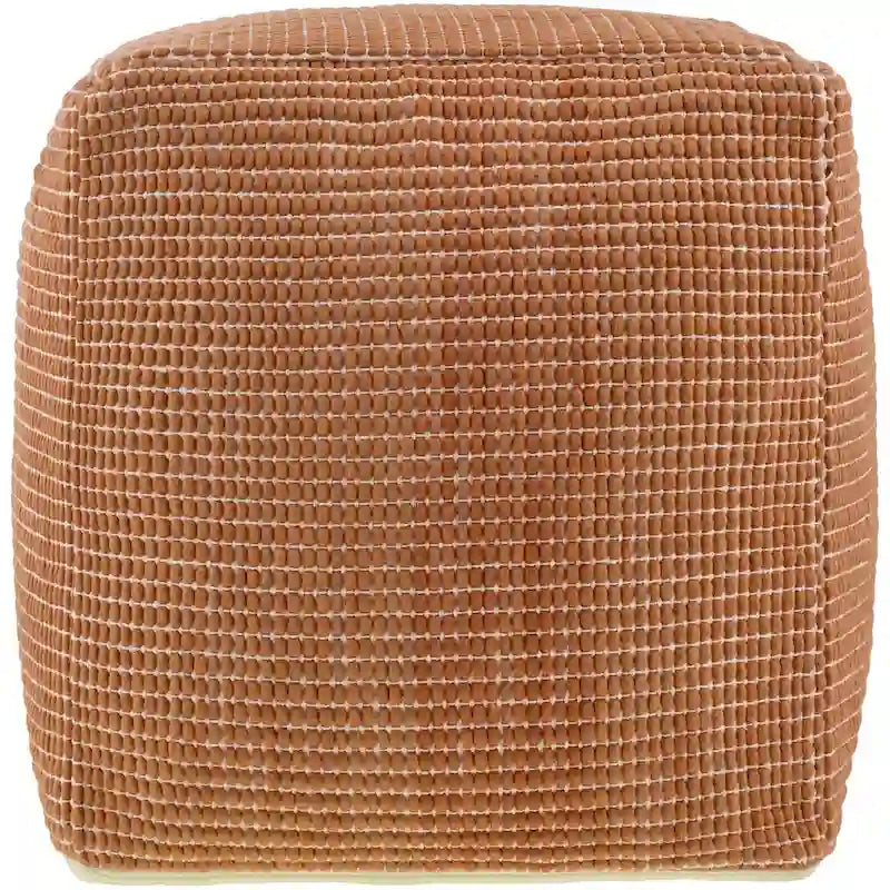 Modern Chunky Grid Pouf Ottoman, Wool & Cotton Top, Polyester Fill