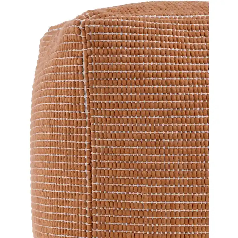 Modern Chunky Grid Pouf Ottoman, Wool & Cotton Top, Polyester Fill