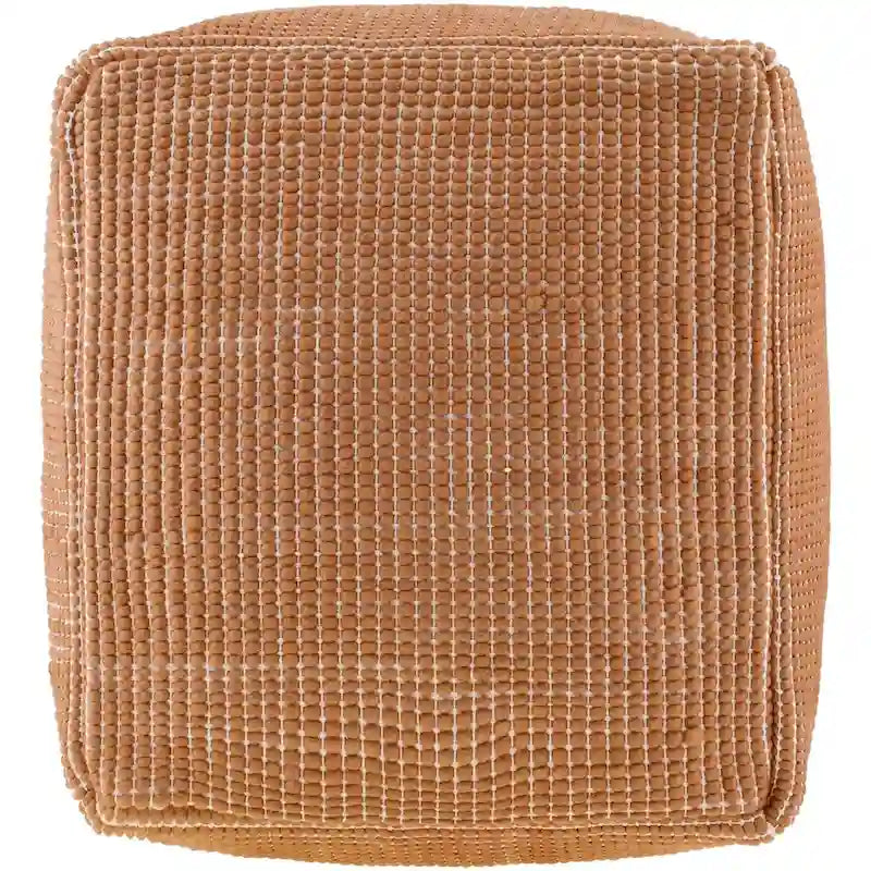 Modern Chunky Grid Pouf Ottoman, Wool & Cotton Top, Polyester Fill