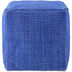 Modern Chunky Grid Pouf Ottoman, Wool & Cotton Top, Polyester Fill