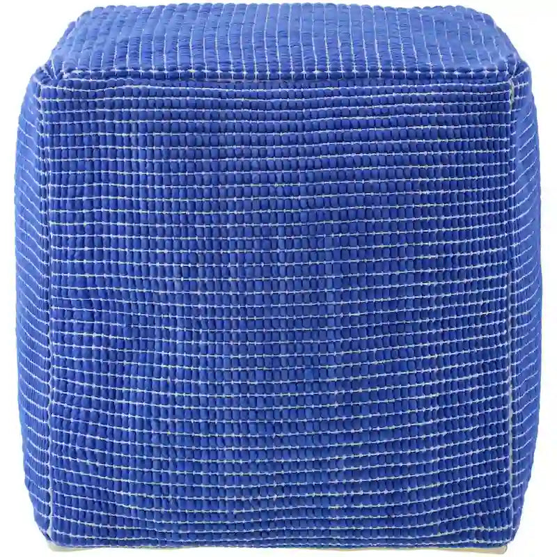 Modern Chunky Grid Pouf Ottoman, Wool & Cotton Top, Polyester Fill