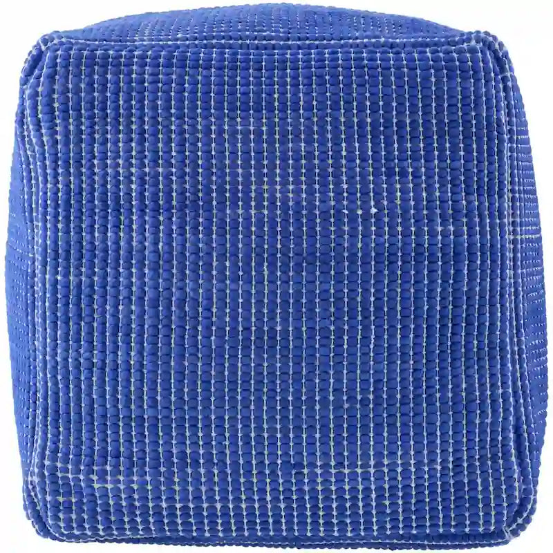 Modern Chunky Grid Pouf Ottoman, Wool & Cotton Top, Polyester Fill