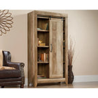 Tall Storage Cabinet with Sliding Door, 6 Adjustable Shelves, Oak Finish, 71"H