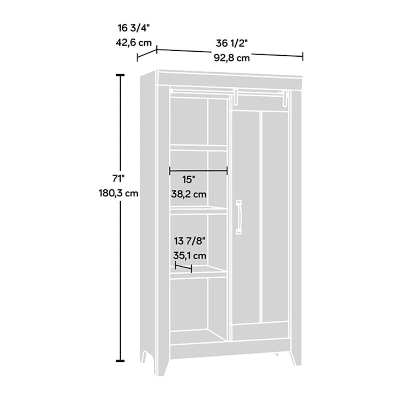 Tall Storage Cabinet with Sliding Door, 6 Adjustable Shelves, Oak Finish, 71"H