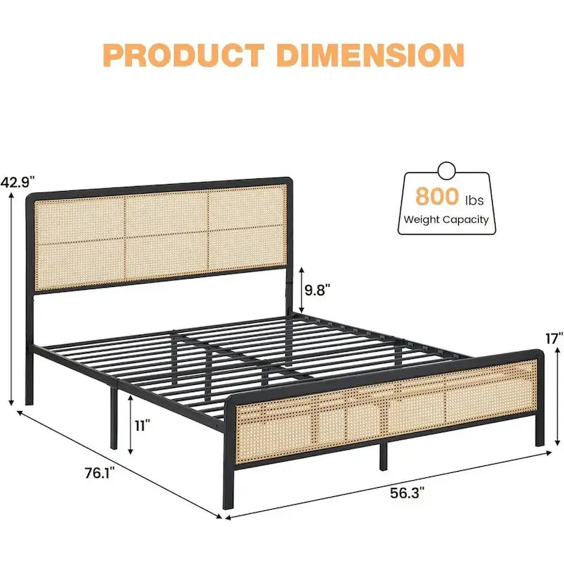 Modern Style Cane Boho Bed Frames with Led Light