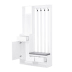 39.3Wx70.8H Hall Tree Storage with Cushioned Storage Bench,Multifunctional Hallway Shoe Cabinet,Pegboard,Coat Rack,4 Hooks