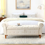 62 Bedroom Tufted Button Storage Bench, Modern Fabric Upholstered Ottoman, Window Bench, Rolled Arm Design for Bedroom