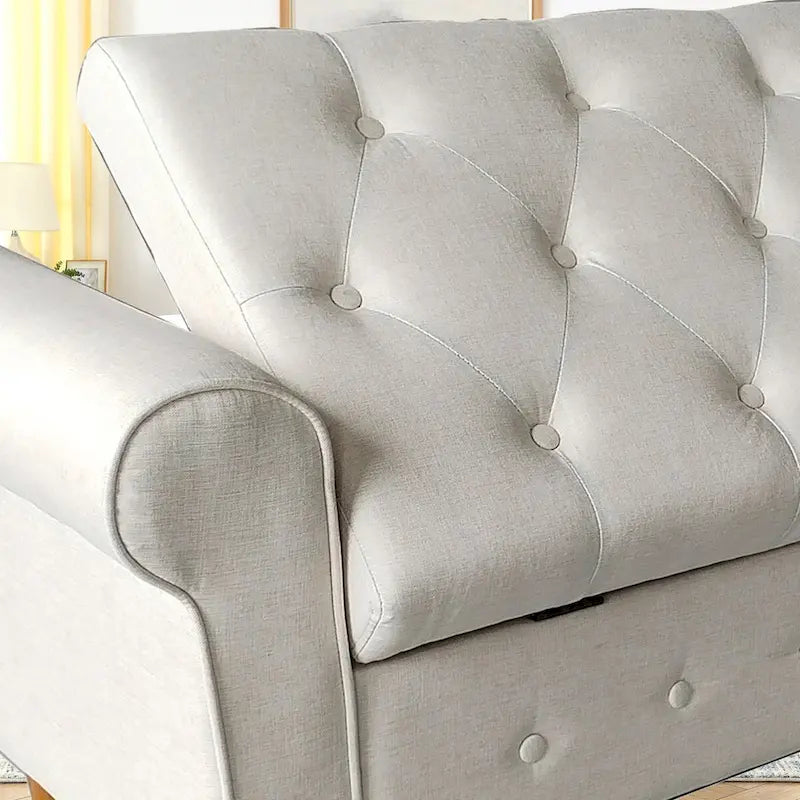 62 Bedroom Tufted Button Storage Bench, Modern Fabric Upholstered Ottoman, Window Bench, Rolled Arm Design for Bedroom