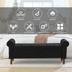 62 Bedroom Tufted Button Storage Bench, Modern Fabric Upholstered Ottoman, Window Bench, Rolled Arm Design for Bedroom